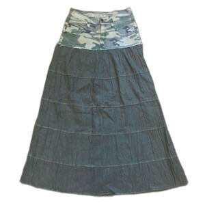Vanilla Jeans Camouflage Denim / Mixed Material Maxi Skirt